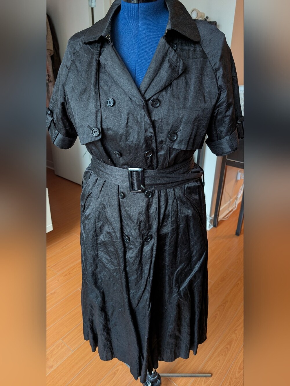 Black Belted Double-Breasted Trench Dress